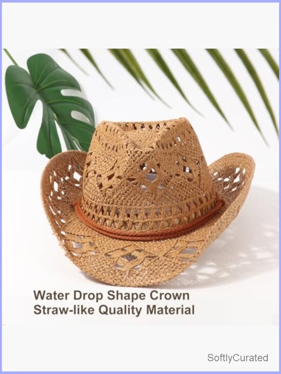 Straw Cowboy Hat with Shapeable Brim - Unisex Western Cowgirl Beach Hat main image 5